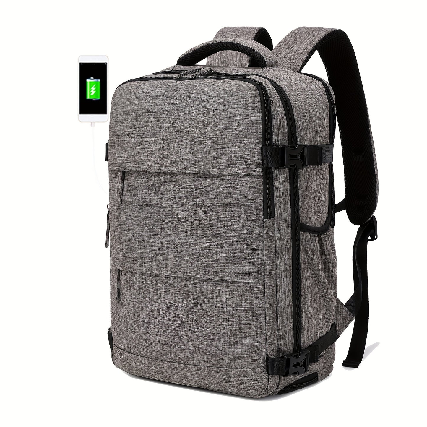 Women'S Travel Backpack, Flight Approved, Expandable Large Capacity Luggage Daypack, Business Weekend Bag with Shoe Compartment, Back to School Backpack, Solid Color, Polyester, Adjustable Strap, Zipper Closure, USB Powered,