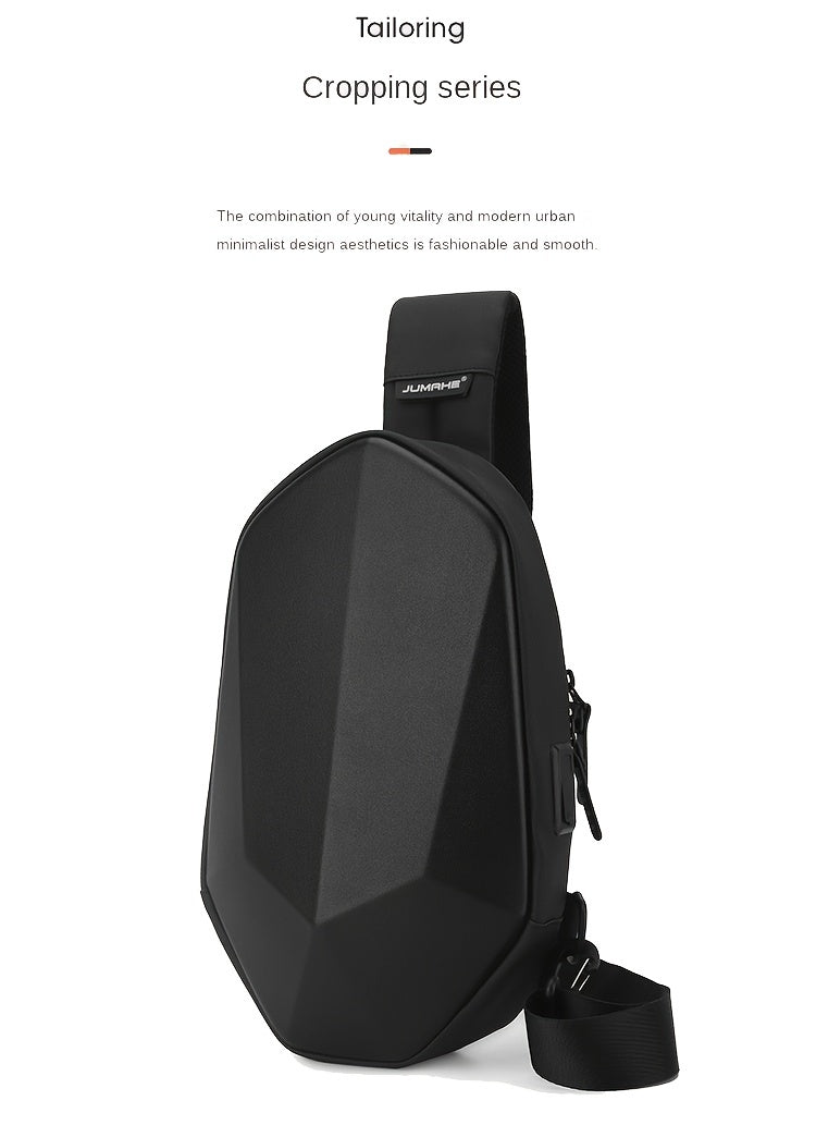 JUMAHE Men's USB Charging Crossbody Bag with Dual Power Ports, Hexagonal Geometric Design Street Style Shoulder Bag - Premium Durable Fabric, Adjustable Strap Zipper Closure for Daily Commute (Black/Grey), Bags for Travel,