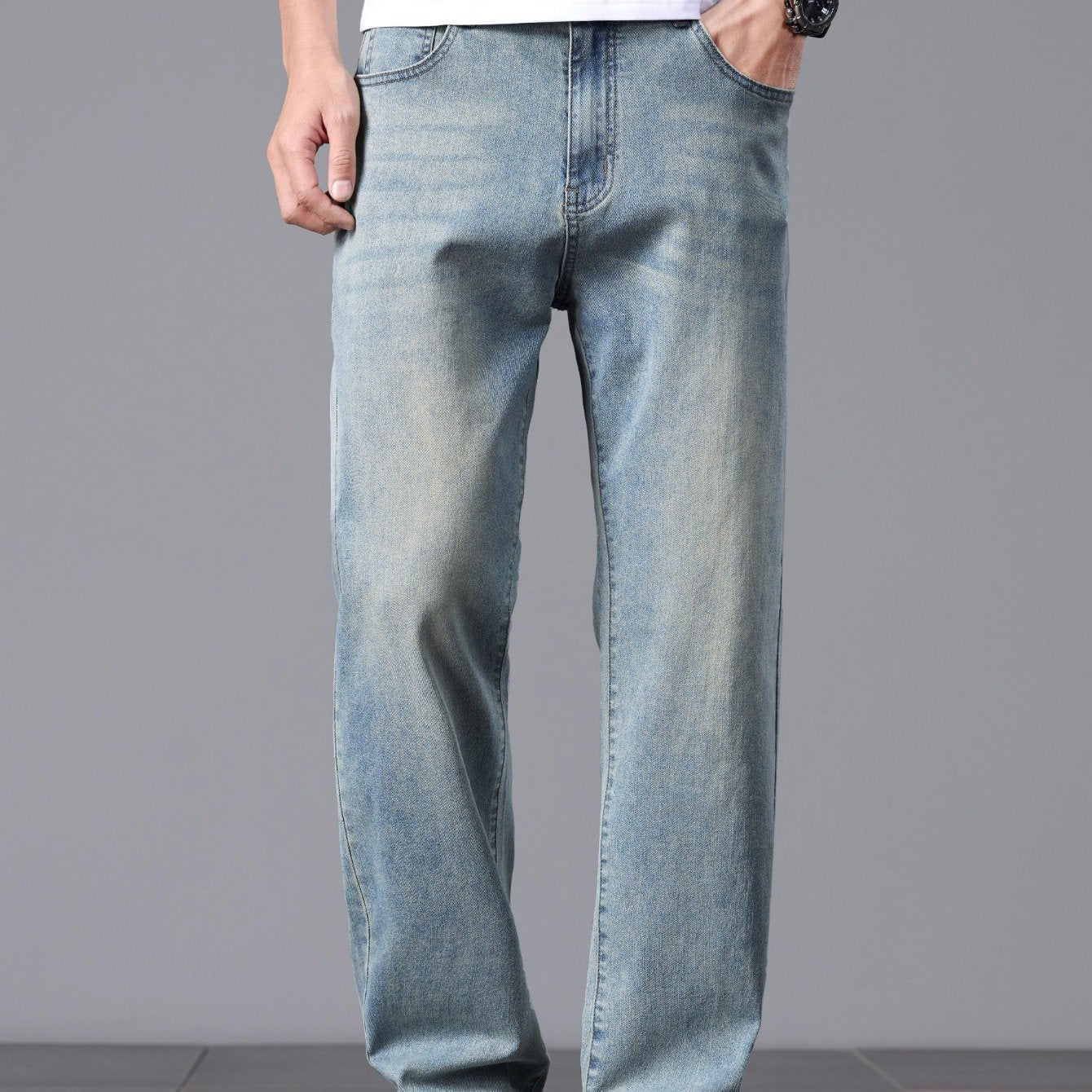 Men'S Stretchy Long Pants, Stylish And Versatile, Slim Fit, Breathable, Trendy Denim Trousers for Spring And Summer.