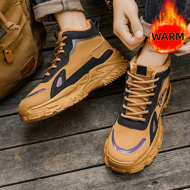 Men'S Winter High-Top Snow Boots with Fleece - Warm Thermal Insulated Cold Weather Boots, Non-Slip Rubber Sole, Lace-Up Ankle Support, Round Toe Design For Outdoor, Streetwear, Casual & Casual Attire, Winter Boots, Streetwear