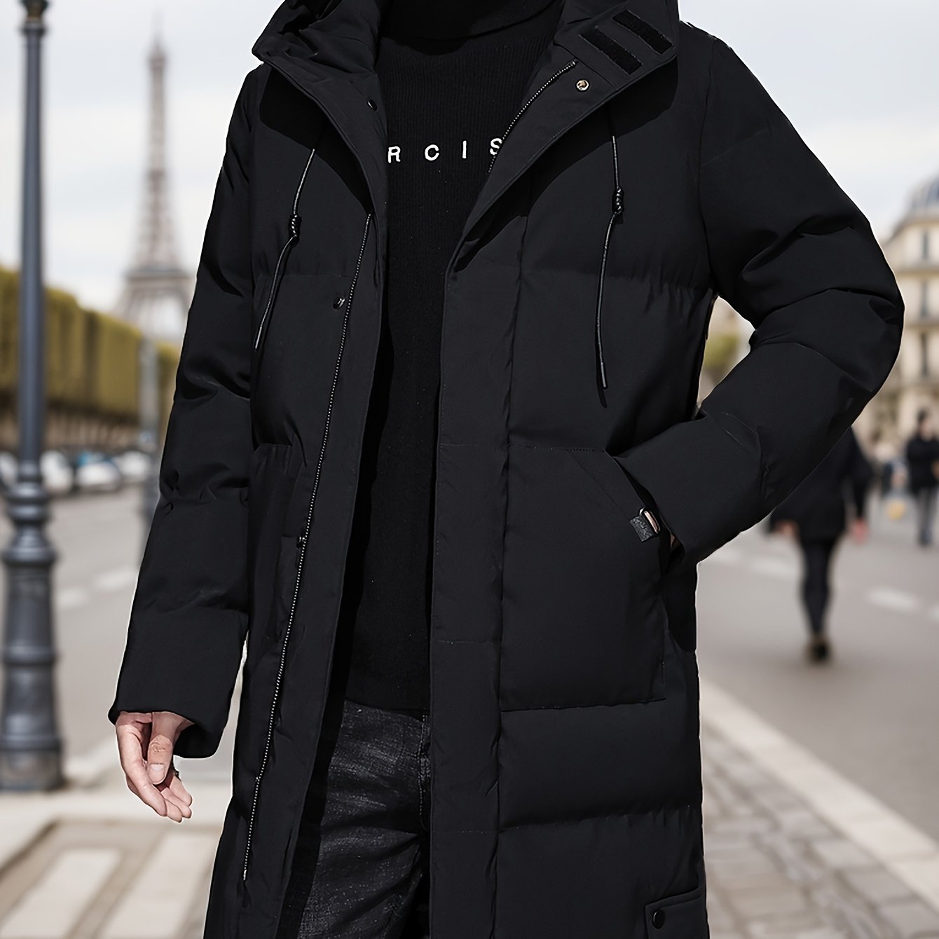 Men's Winter Hooded Padded Jacket, Thickened Loose Fit Solid Color Zip-Up Padded Coat, Warm & Stylish Men's Outerwear