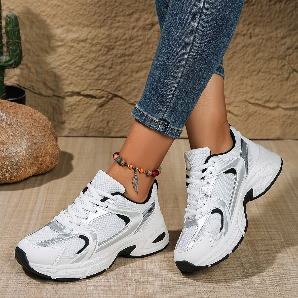 Women'S Fashion Sneakers, Breathable Mesh Low Top Lace-Up Round Toe Rubber Sole, with Fabric Insole and Inner Material for All-Season Sports Shoes
