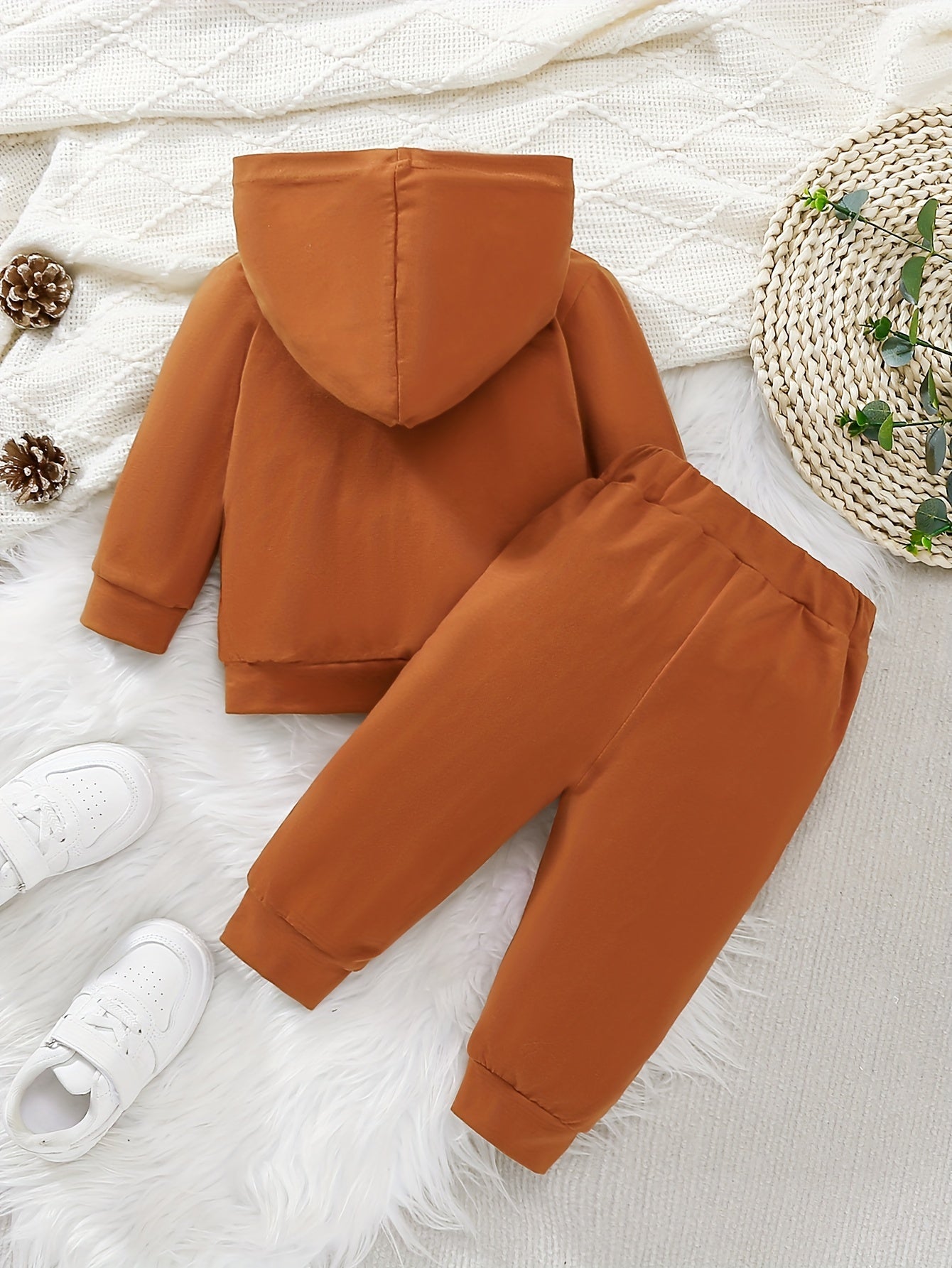 2 հատ Baby Boy's Casual Fashion Outfit Hooded KING Print երկարաթև մարզաշապիկ + շալվար բացօթյա հավաքածու