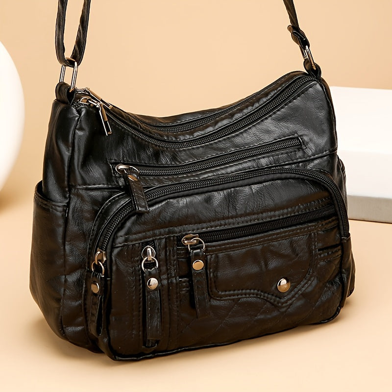 Large Capacity Nylon Shoulder Bag with Adjustable Strap, Anti-Theft Zip Closure - Available in Light Brown, Light Gray, Red, Black