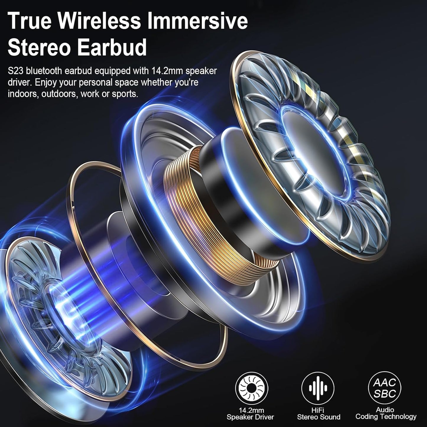 Wireless Earbuds, Bluetooth Headphones 5.3 Stereo Bass Ear Buds with ENC Noise Cancelling Mics, 40H Playtime Bluetooth Earbuds with LED Display, IP7 Waterproof in Ear Earphones for Android Ios, Black