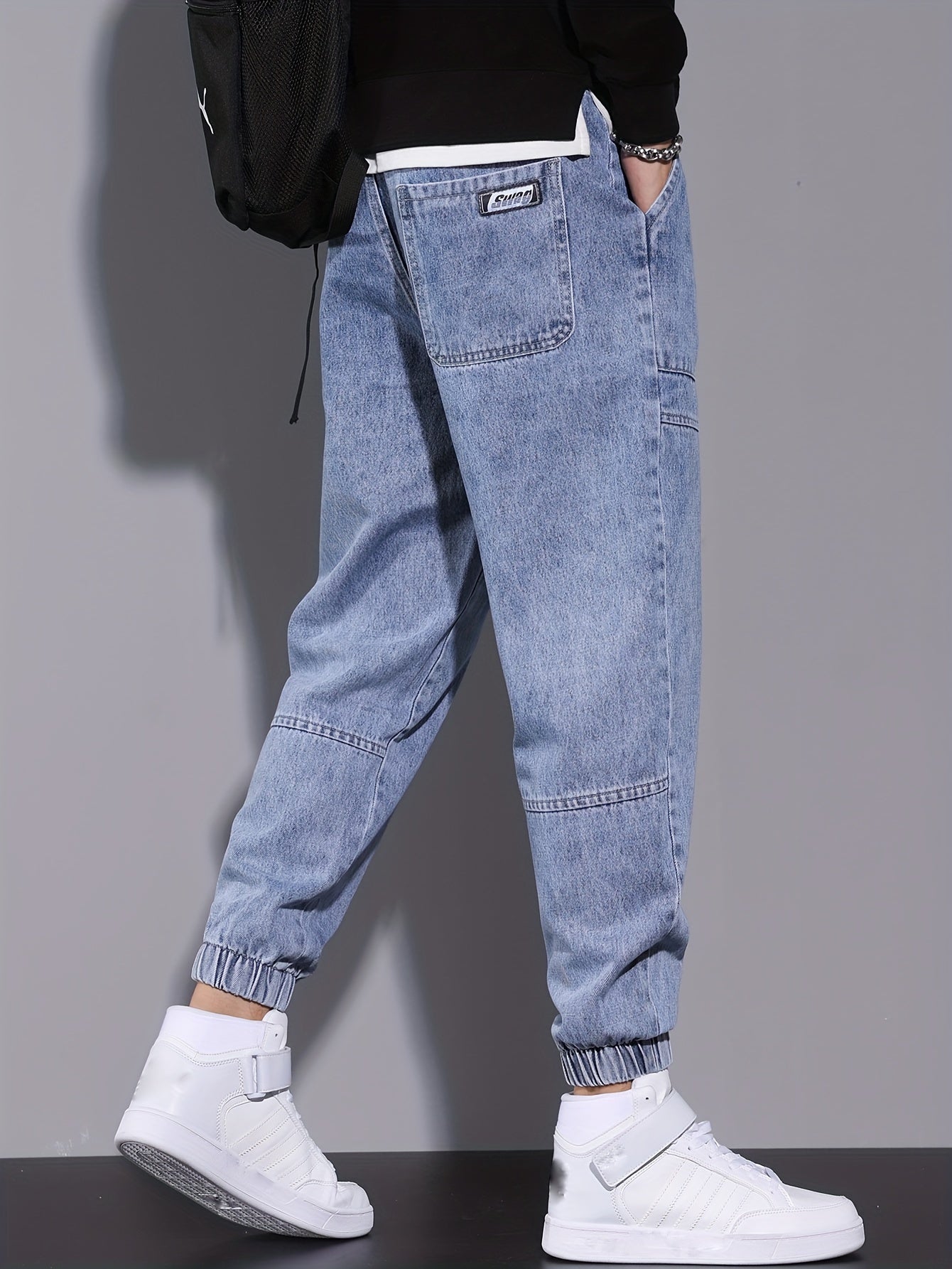 Men's Street Style Harem Jeans - Casual Loose Fit with Elastic Drawstring Waist, Versatile & Stylish for All Seasons