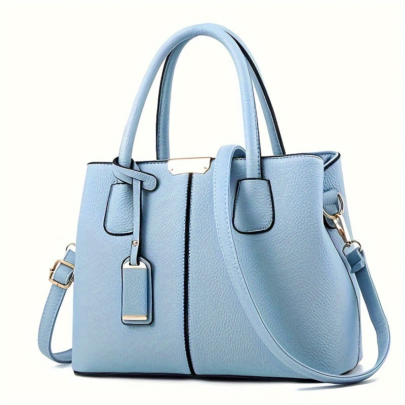 Large Capacity Gray PU Tote Bag - Stylish Versatile Shoulder & Crossbody Bag with Adjustable Straps, Zip Closure, and Polyester Lining