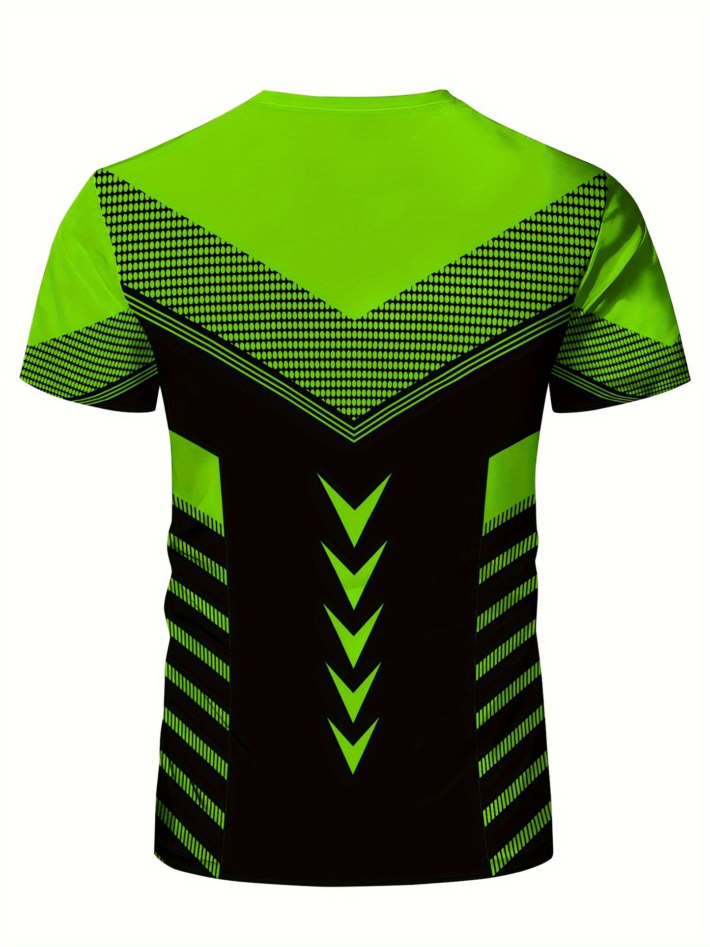 Men'S Geometric-Pattern Sports T-Shirt, Polyester Blend, Crew Neck, High Stretch, Short Sleeve, Quick-Dry, Tear-Resistant, Knit Fabric, Skinny Fit, with 3D Heat Sublimation for Running, Yoga, Training, Hiking, Casual & Athlet