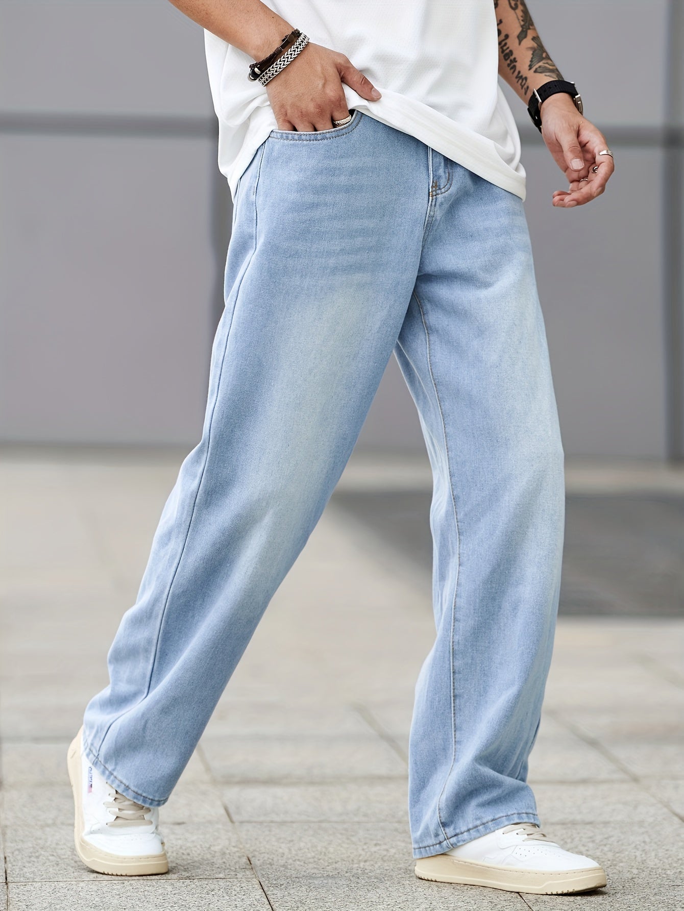 Men's Loose Fit Wide Leg Jeans, Men's Stylish Comfy Denim Pants, Versatile For Four Seasons