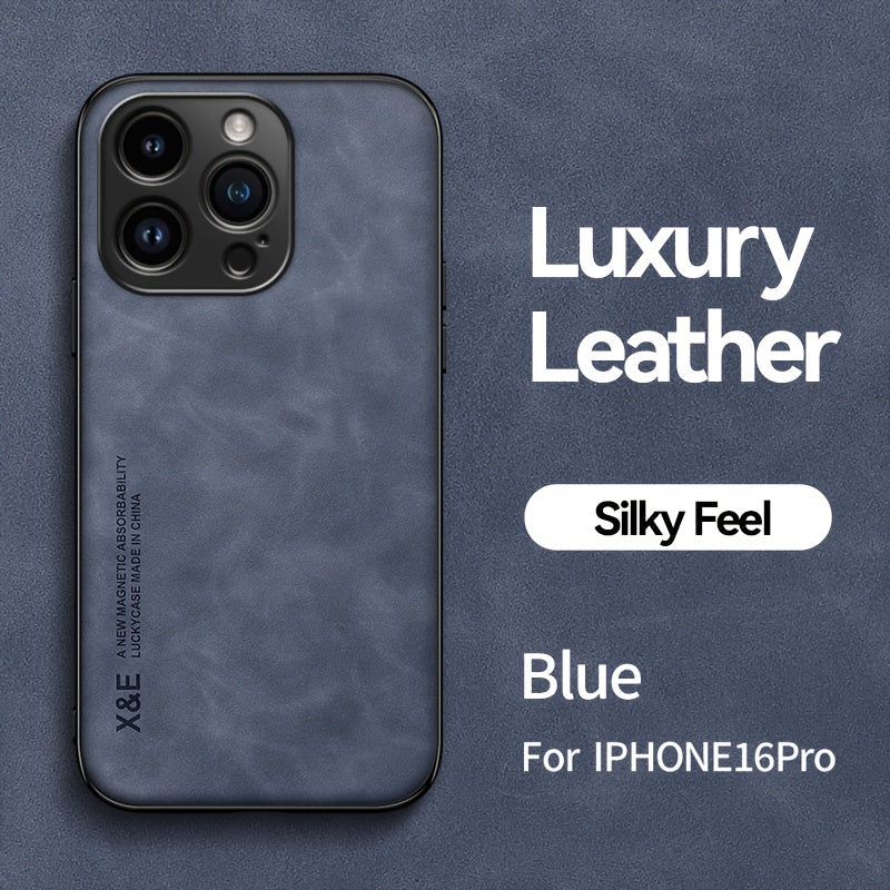 Premium Faux Leather Phone Case - with Built-in Magnetic Iron Sheet, Vehicle magnet, Sheepskin Texture, Ultra-Thin Design for iPhone 16, for iPhone 16 Plus, for iPhone 16 Pro, for iPhone 16 Pro Max
