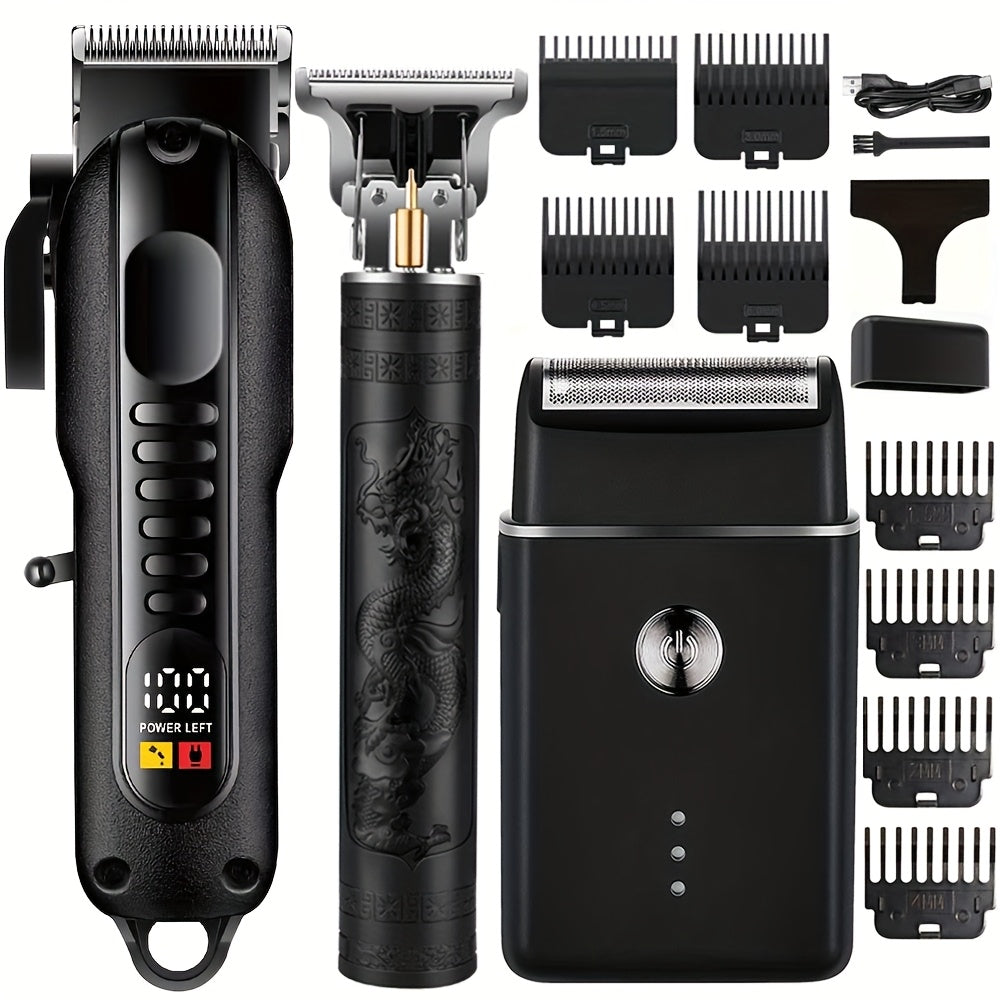 2pcs/3pcs Professional Men'S Hair Clipper - Cordless and USB Rechargeable Beard Trimmer with Limit Comb, Ideal for Haircutting and Beauty, Barber Clippers, Grooming Essentials, Sleek Design, Durable Construction, Personal Car