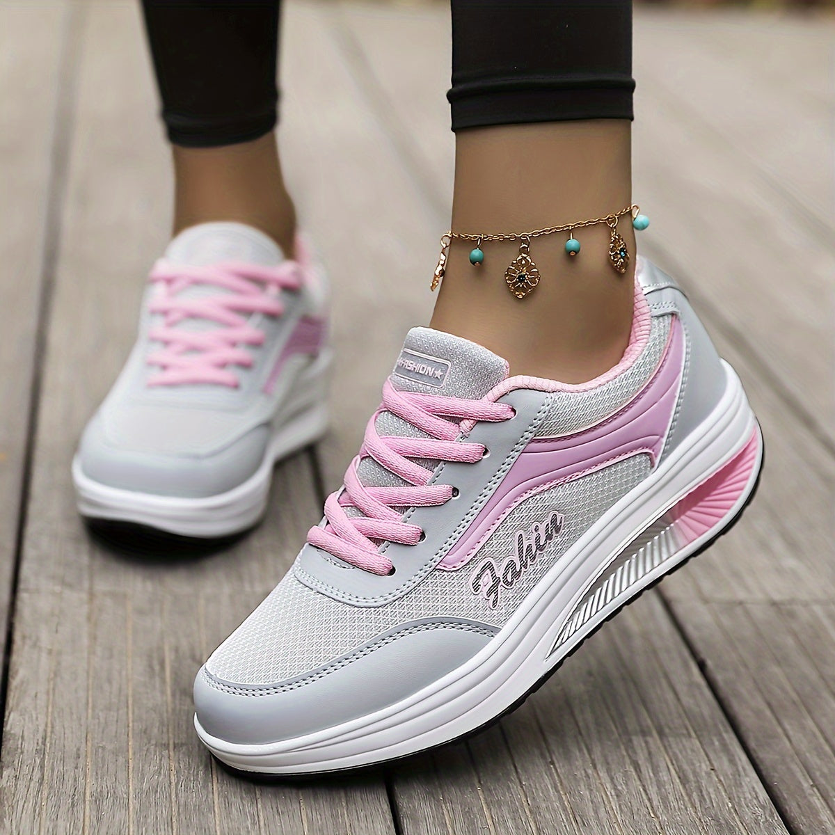 Women's Breathable Mesh Platform Sneakers, Casual Lace Up Outdoor Shoes, Comfortable Low Top Shoes Plus Size