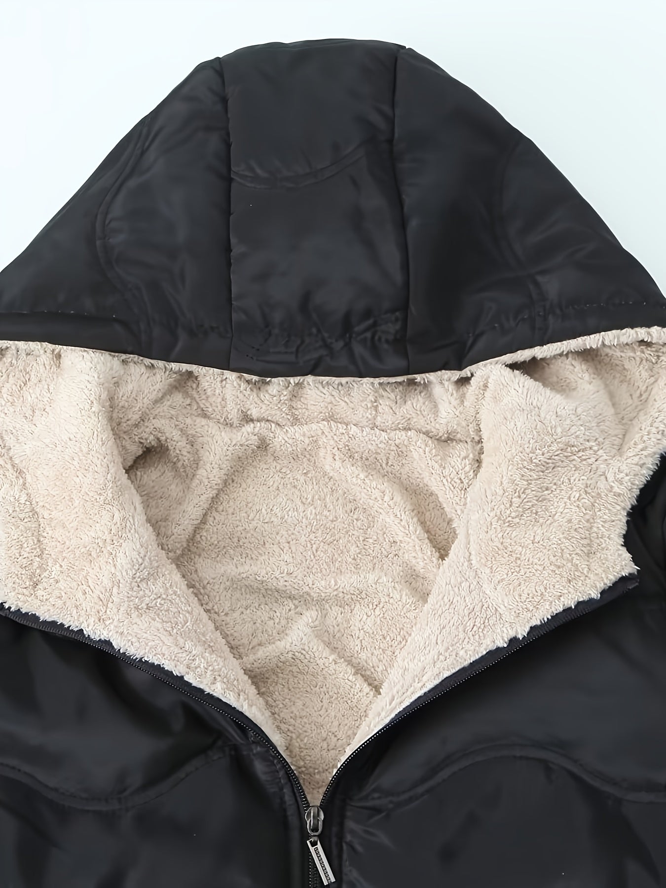 1pc Women'S Winter Warmth Casual Fleece-Lined Jacket with Zipper Pockets - Solid Color Polyester Woven Outerwear