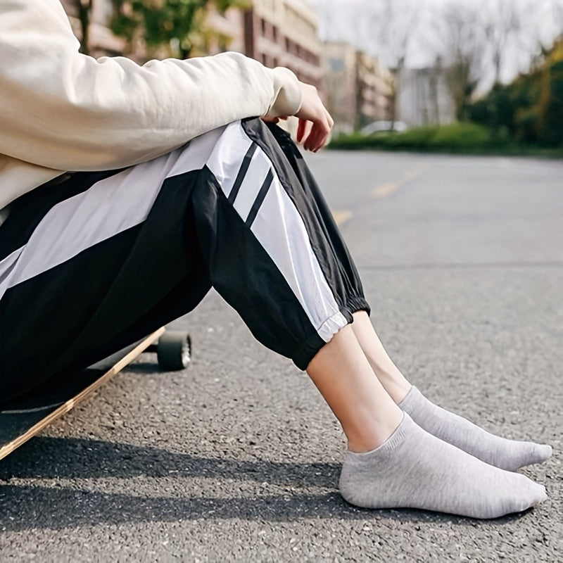 5/10/12 Pairs Unisex Comfort Ankle Socks - Soft Black Polyester Blend, Solid Color Low-Cut Design for Men & Women, Machine Washable, Cute Socks