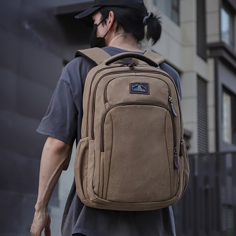 Men's Large Capacity Travel Backpack - Lightweight Laptop Bag with 39.62cm Laptop Compartment, Multiple Zippered Pockets, Padded Shoulder Straps - Durable Backpack for Business, School, Vacation - Tan/Brown