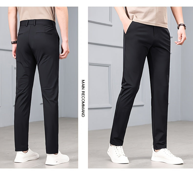 Men's Slim-Fit Stretch Casual Pants with Multiple Pockets - Waterproof, UV Protection, Light Gray, Straight Leg, Nylon Blend for Spring/Fall, Button Closure, Comfortable & Stylish Design, Everyday Comfort Pants | Modern Casua