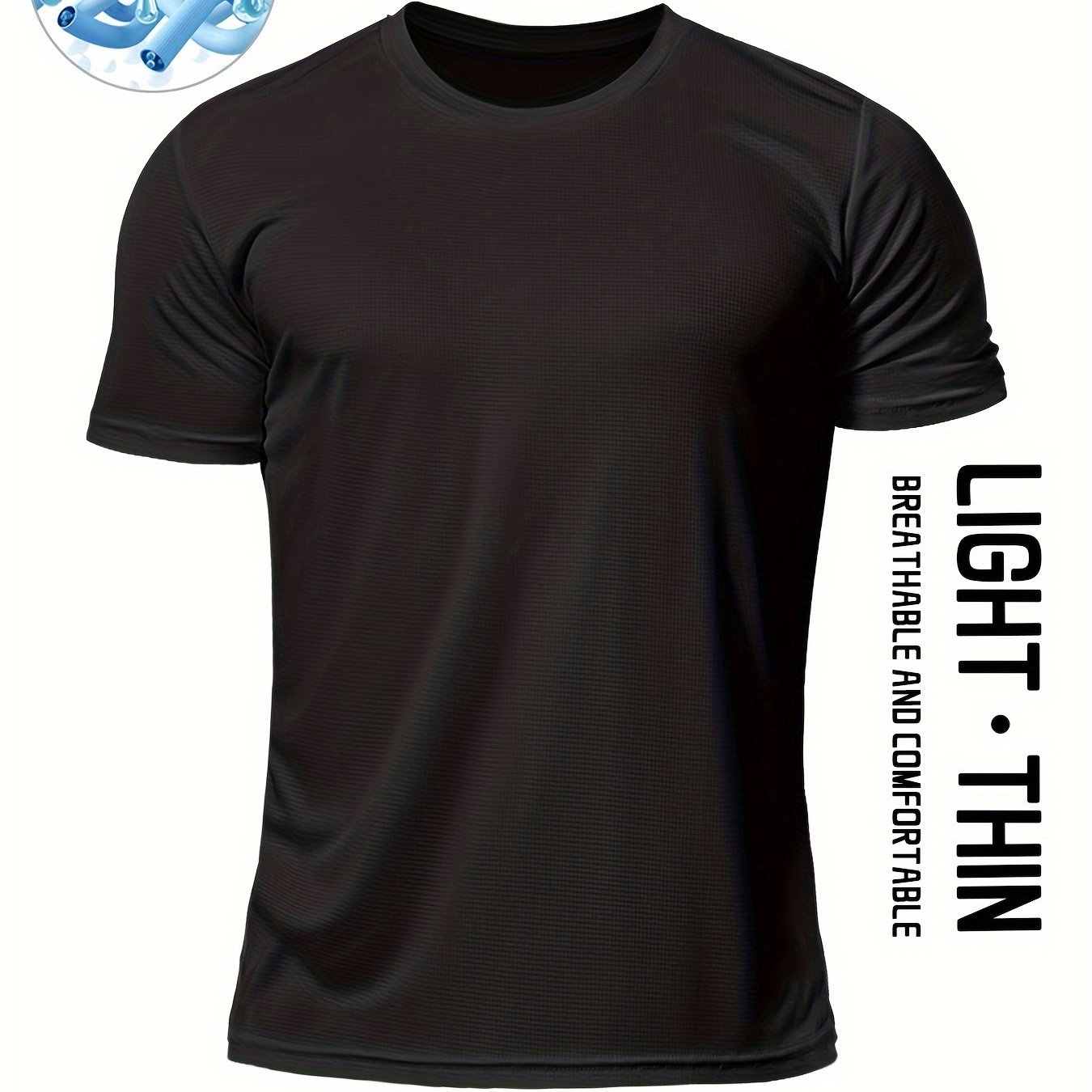 Men's Solid Sports T-shirt, Active Breathable Short Sleeve Slim-fit Crew Neck Tee, Men's Clothing For Outdoor