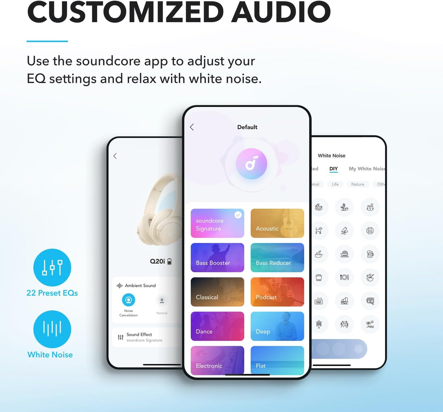 Soundcore by Anker Q20I Hybrid Active Noise Cancelling Headphones, Wireless Over-Ear Bluetooth, 40H Long ANC Playtime, Hi-Res Audio, Big Bass, Customize via an App, Transparency Mode (White)