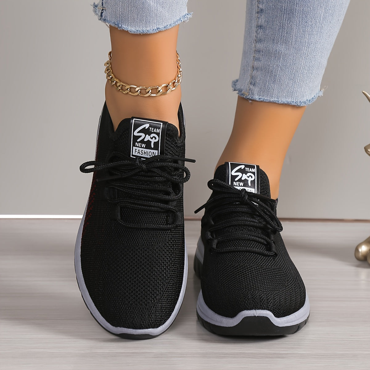 Women's Breathable Knit Platform Sneakers, Casual Lace Up Outdoor Shoes, Comfortable Low Top Running Shoes