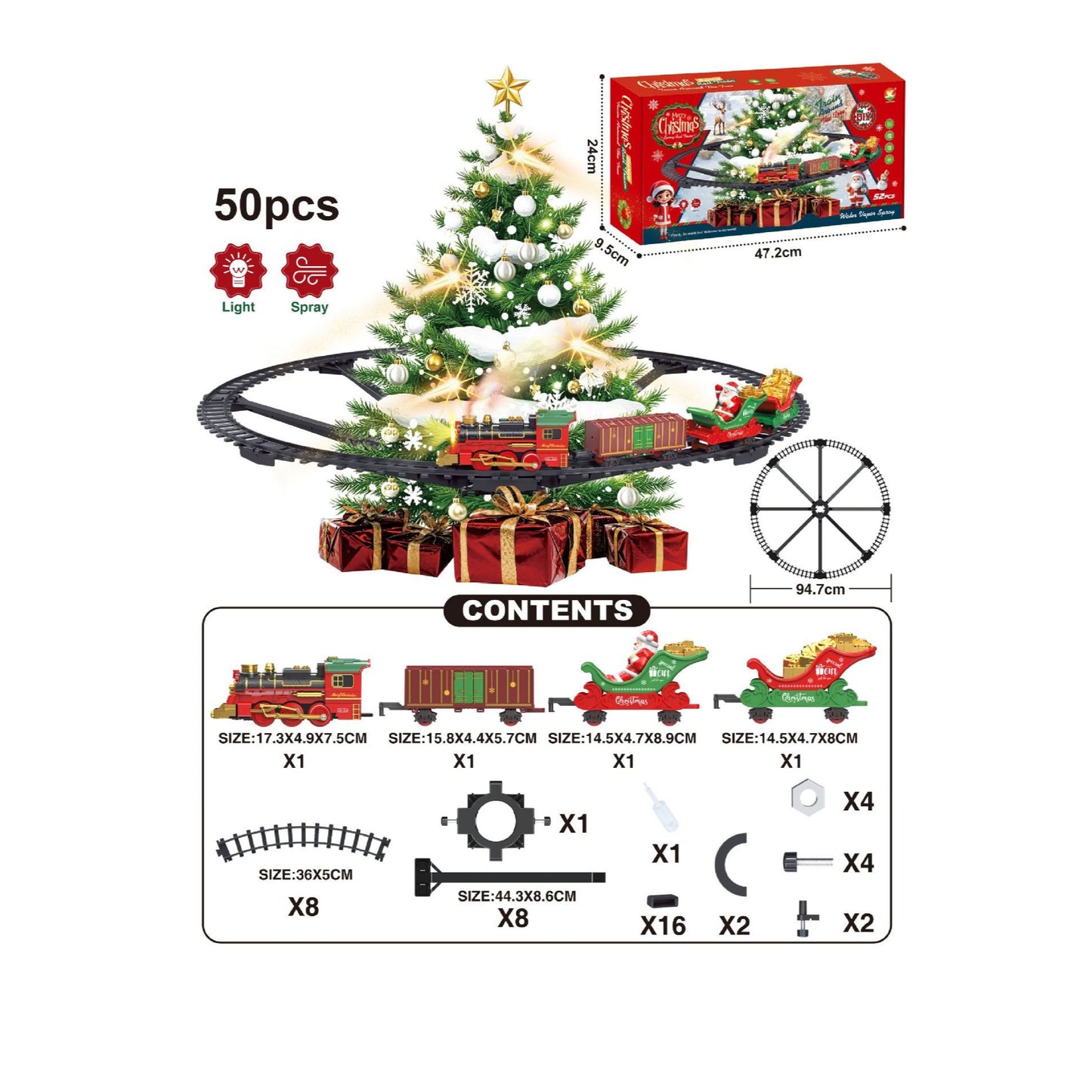 Electric Christmas Train Set | Hanging Christmas Tree Decoration, Indoor & Outdoor Use, Battery Powered, Weather Resistant, Suitable for Children, Red, Green - QWK Brand