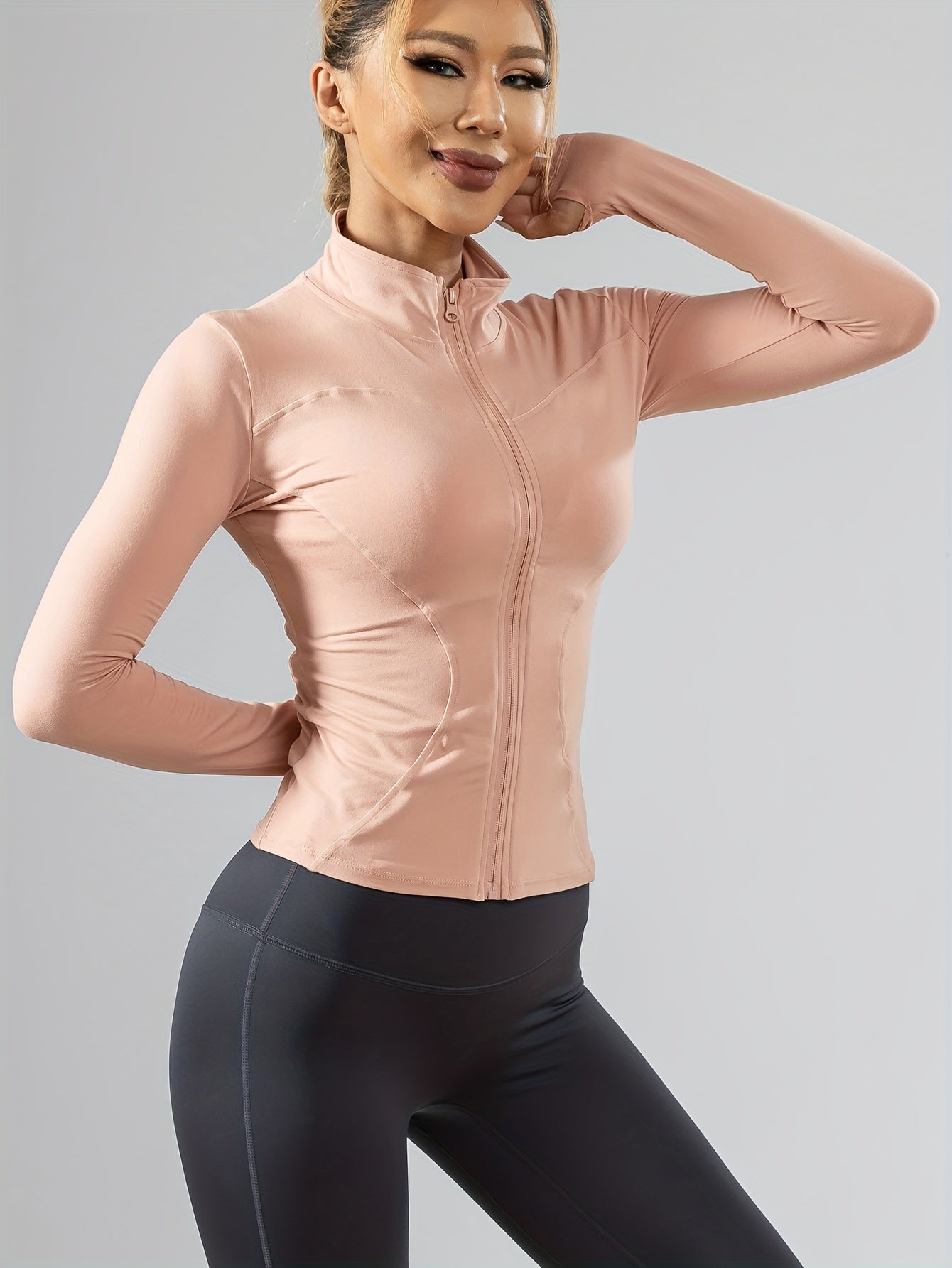 Women's Lightweight Zip-up Athletic Jacket, Long Sleeve Yoga Top, Quick-Drying Outdoor Running Fitness Apparel For Fall & Winter