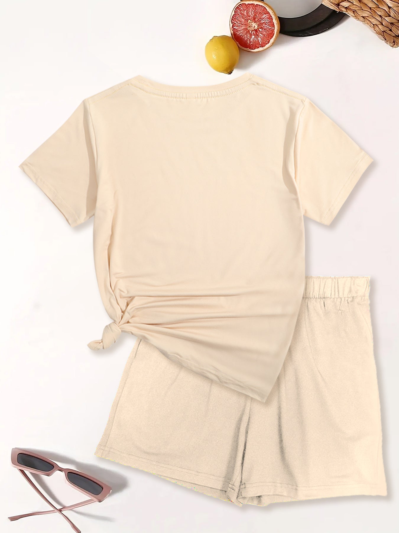 Women's Casual Letter Print Two-Piece Set - Comfy Short Sleeve T-Shirt & Shorts, Stretchy Polyester Blend, Machine Washable