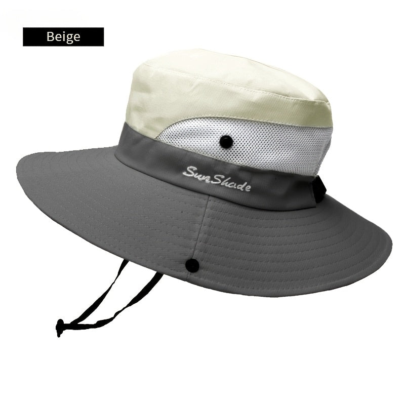 Women's Dual-Tone Sun Hat with Ponytail Hole - Breathable Mesh, Waterproof, Wide Brim for Beach & Fishing, Perfect for Spring, Summer & Fall