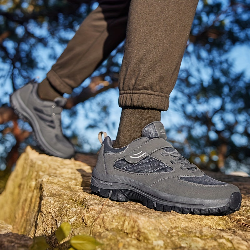 Men's Breathable Casual Shoes With Hook And Loop Fastener, Comfy Soft Sole Sneakers For Outdoor Jogging, Spring And Summer