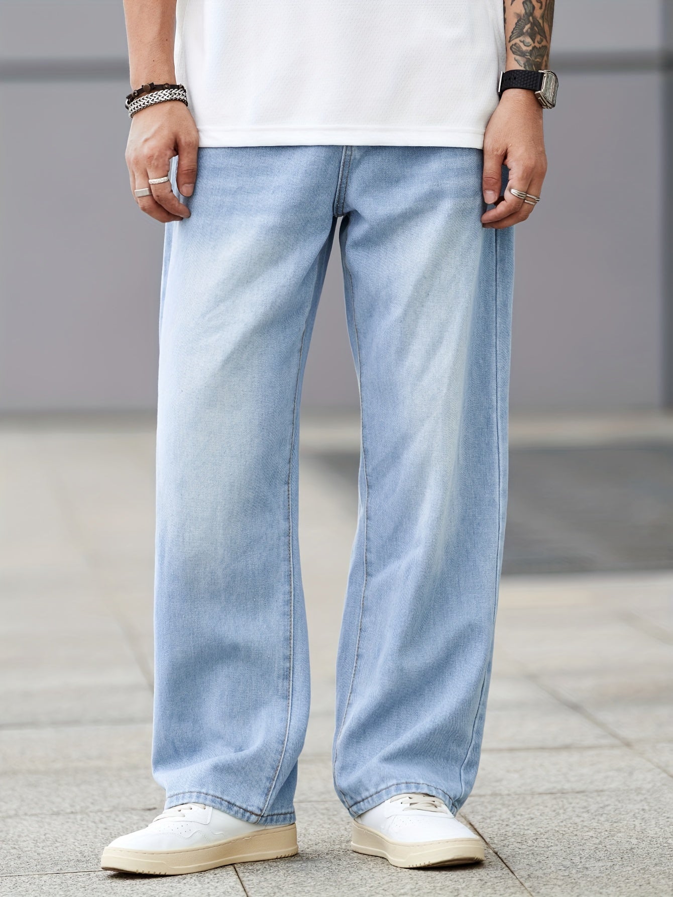 Men's Loose Fit Wide Leg Jeans, Men's Stylish Comfy Denim Pants, Versatile For Four Seasons