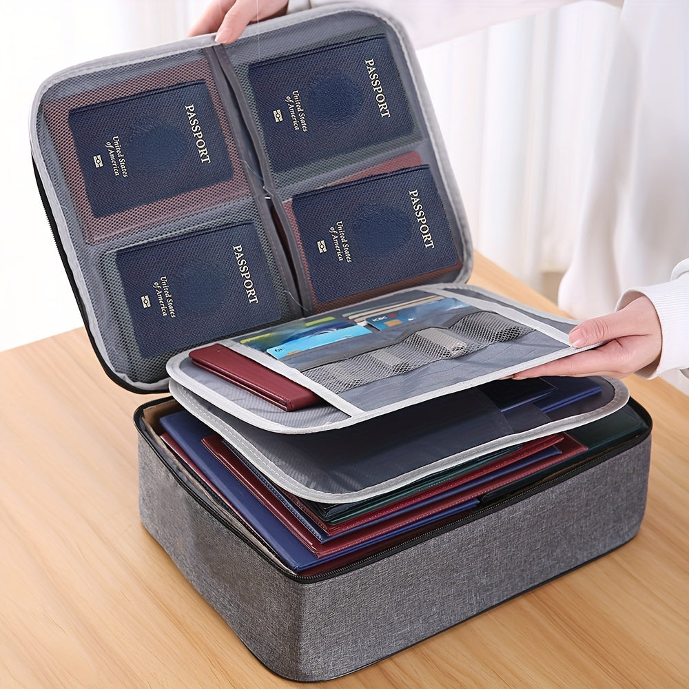 1pc Synthetic Leather Document Bag with Combination Lock, 3-Layer Water-Resistant Zipper File Storage Case, Portable Travel Home Organizer for Laptop, Files, Certificates - Office Essentials, Travel Document Organizer | Porta