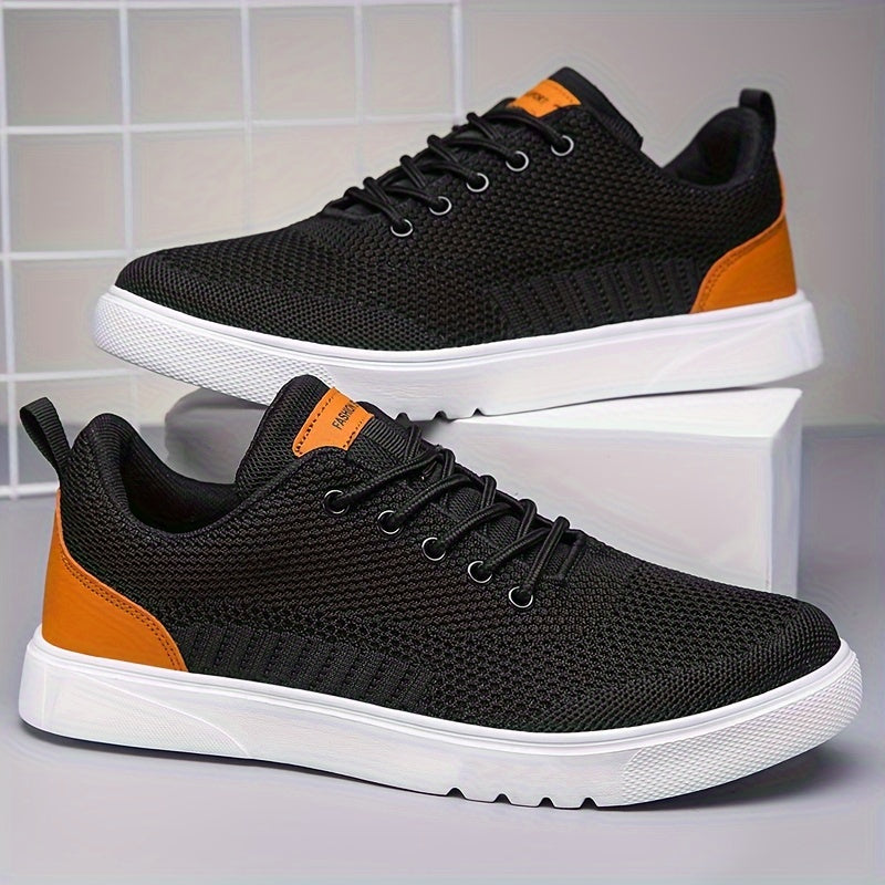 Men's Trendy Woven Knit Breathable Skate Shoes, Comfy Non Slip Lace Up Sneakers For Men's Outdoor Activities