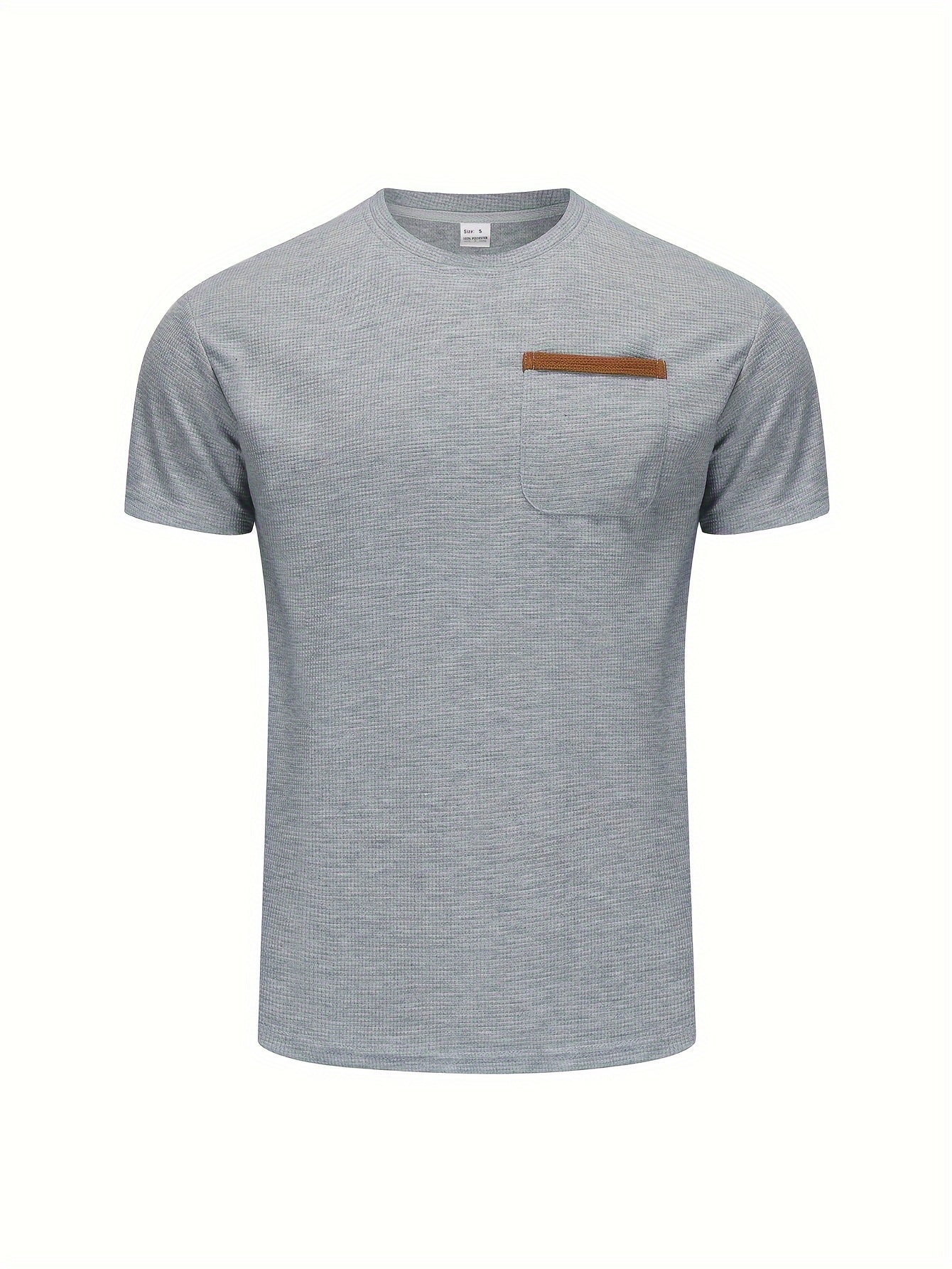 Men's Solid T-shirt With Chest Pocket, Casual Short Sleeve Crew Neck Tee, Men's Clothing For Summer Outdoor
