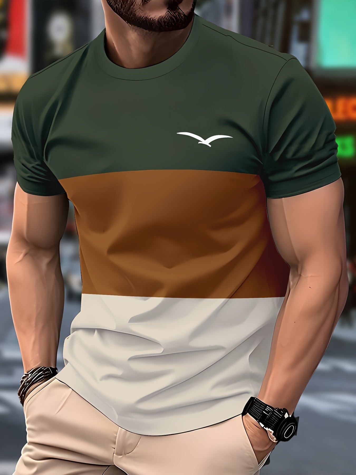 Men'S Novelty T-Shirt - Olive Green to Beige Ombre Gradient, Regular Fit Casual Everyday Shirt for Office Outings - Modern Minimalist Men'S Fashion Tee, Versatile Clothing, Sleek Design, Comfortable Material, Stylish Top, Y
