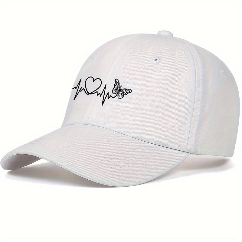 White Butterfly Heartbeat Baseball Cap, Simple Unisex Sports Hat, Sun Protection Outdoor Adjustable Cap