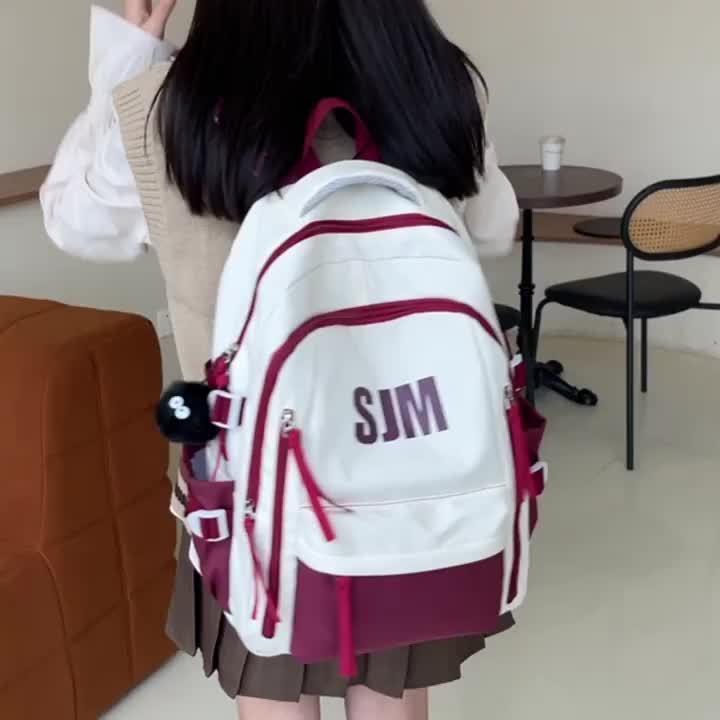 Stylish Unisex Nylon Backpack - Durable Casual Travel School Bag with Adjustable Straps, White Blue Design, Lightweight and Spacious for Everyday Use, School Backpack Contrast Strap Design Polyester Lined, Travel Back