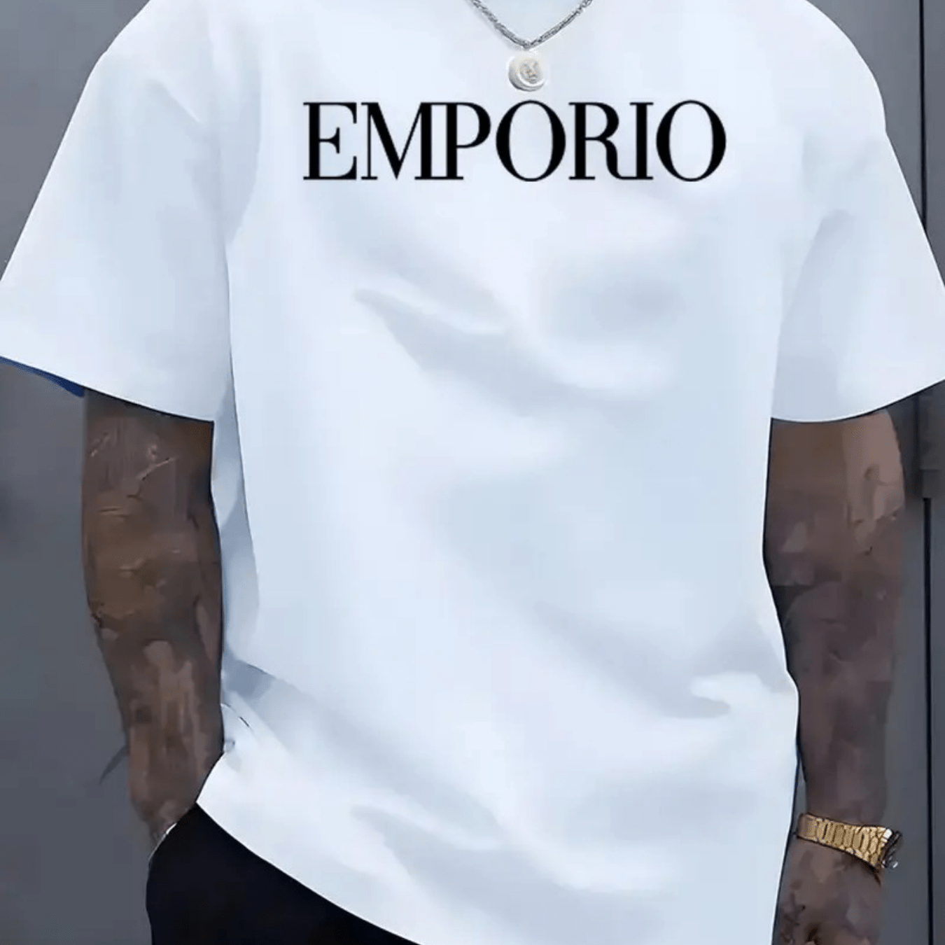 2025 New Men'S Casual Short Sleeve T-Shirt - "EMPRIO" Print, Black with White Lettering, Lightweight Breathable Fabric, Perfect for Summer Beach Outings Outdoor Adventures, Beach T Shirt
