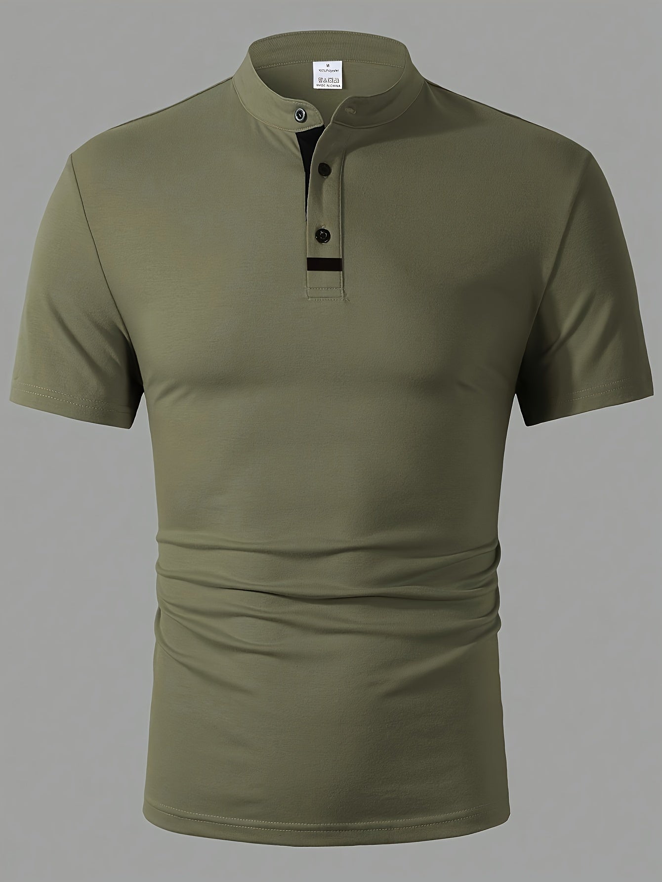 Men's Casual Red Shirt - Short Sleeve, Round Neck with Button Detail, Lightweight Polyester Blend, Ideal for Golf & Casual Attire, Machine Washable