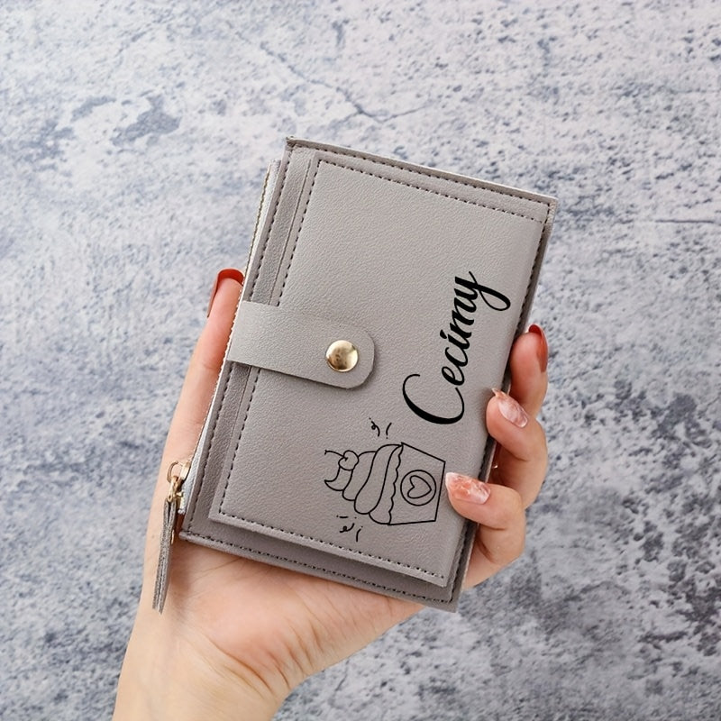 Women'S Personalized Custom Logo Name Wallet - Elegant Minimalist Zipper Closure, Multi-Card Holder & Coin Purse, Lightweight Compact Design with Golden-Tone Hardware, Perfect Gift For Birthdays, Valentine'S Day, Everyday Use