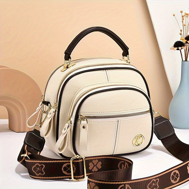 FIDM Wo 'S Synthetic Faux Leather Handbag - Chic Beige Multi-Compart T Handbag with Adjustable Strap, Zip Closure, And Polyester Lining for Everyday Use, Everyday Handbag|Sophisticated Design|Synthetic Faux Leather Purs