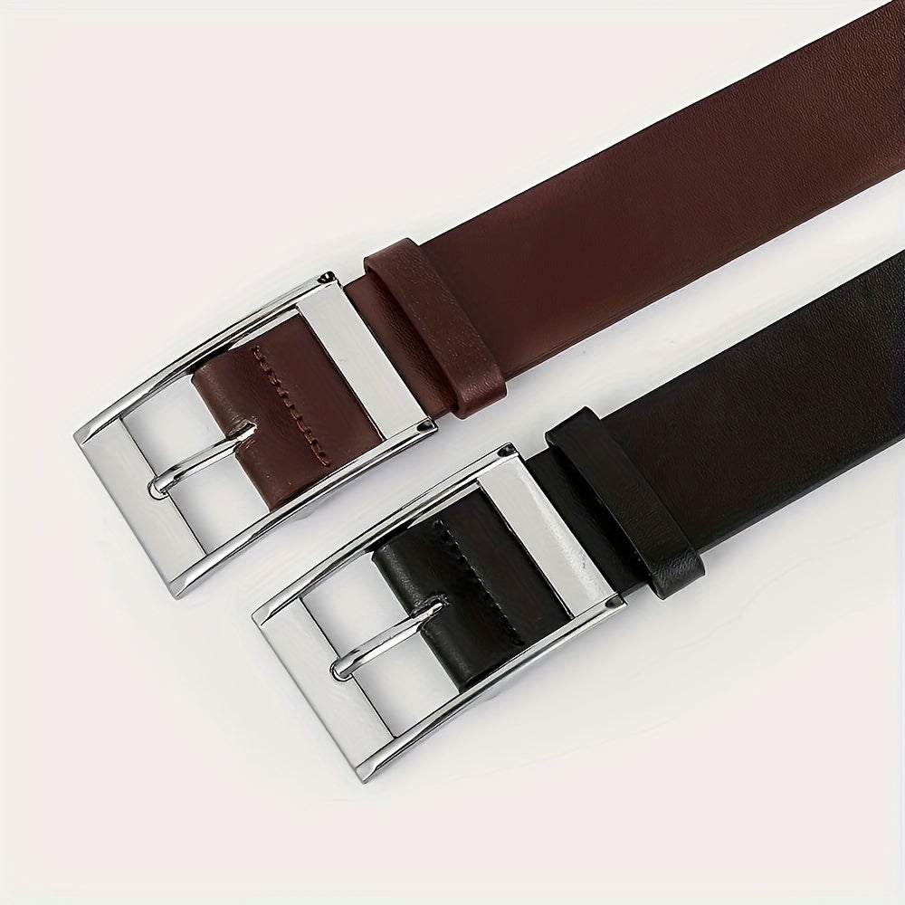 1pc Men's Fashionable PU Leather Belt, Simple And Retro Design, Smooth Buckle, For Men Daily Life, Leisure Time Party Festival Work Christmas Gift