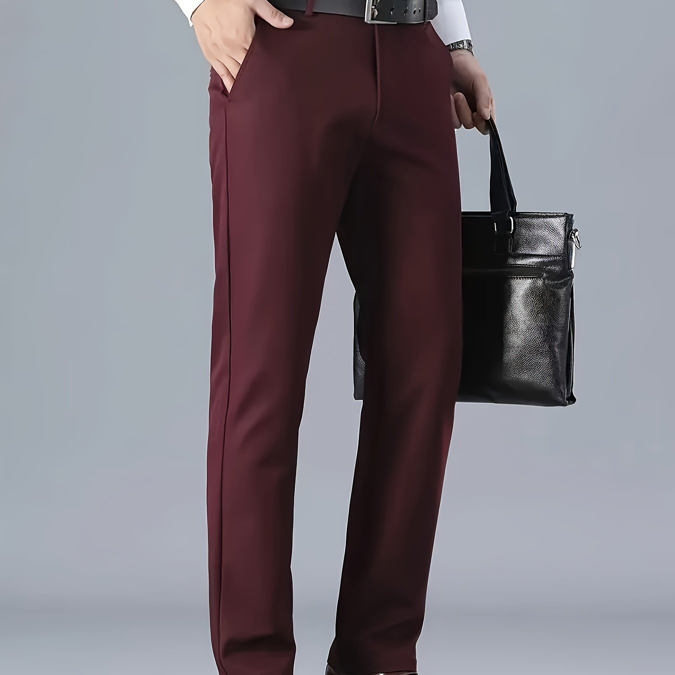 Men's Solid Color Business Casual Pants, Lightweight Business Style Versatile Trousers for Office
