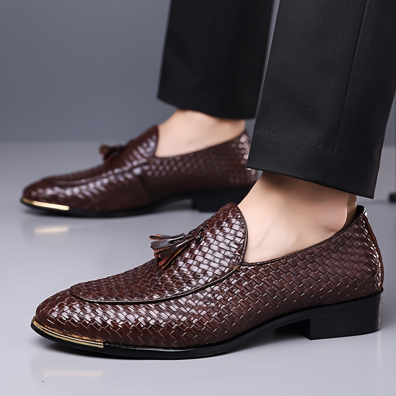 Men's Casual Woven Pattern Loafers with Pointed Toe