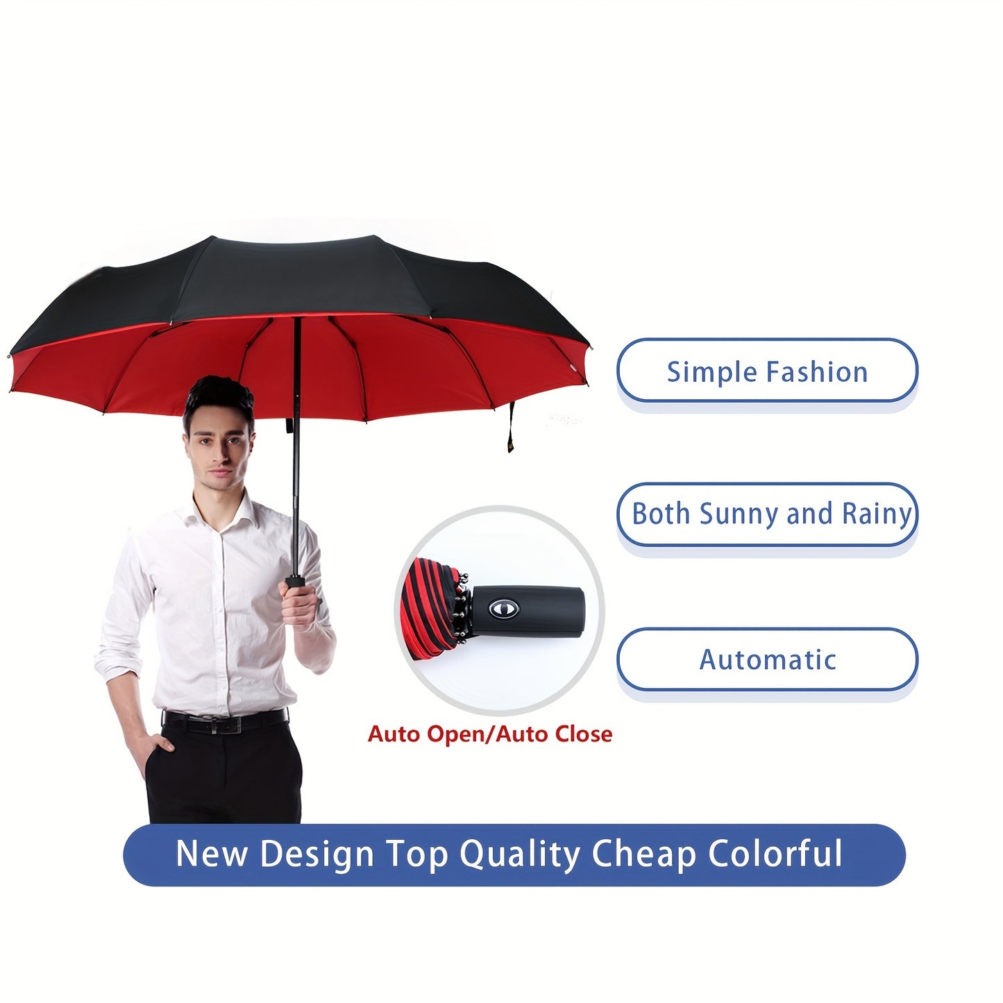 Automatic Open/Close, Windproof Tri-Fold Umbrella - Durable, Thickened Canopy for Enhanced Rain Protection, Ideal for Business Use, Automatic Folding Umbrella