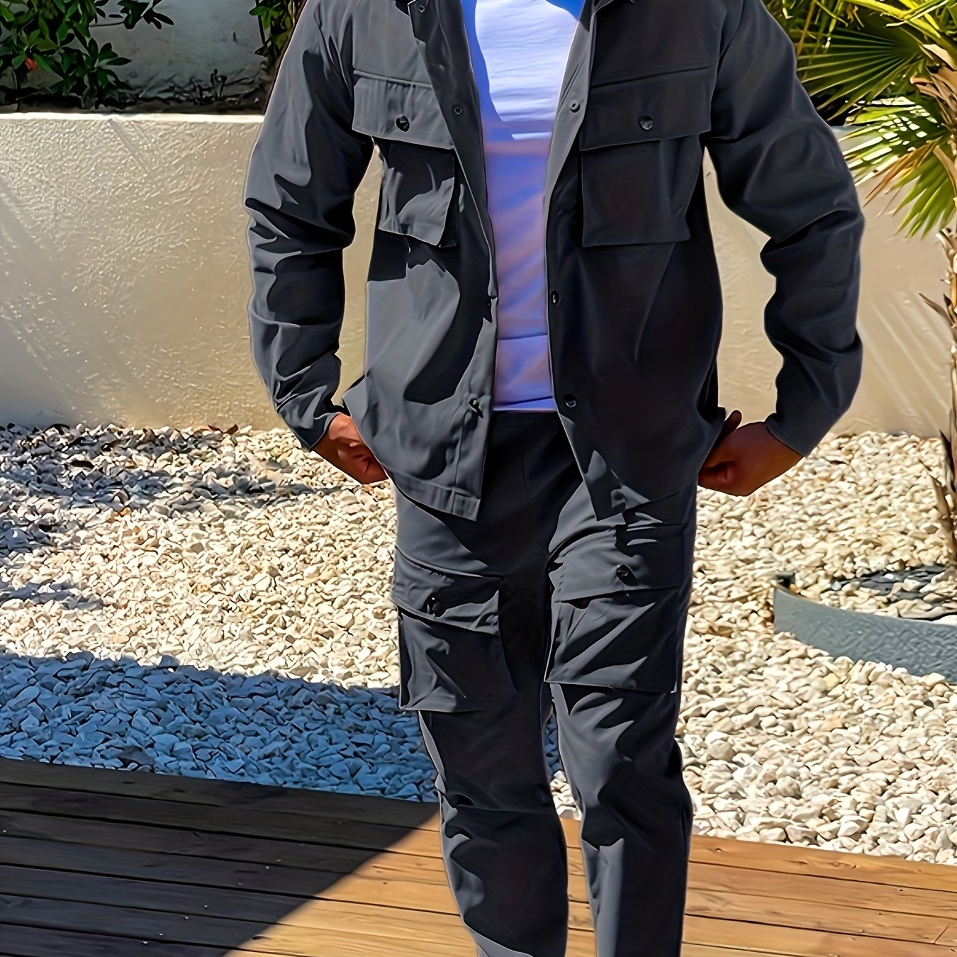 Men'S Casual Polyester Suit Set, Solid Color, Non-Stretch, Regular Fit, with Lapel Collar, Pocket Details, for Hiking, Daily Wear, and Special Occasions, Spring/Fall, Fall/Winter
