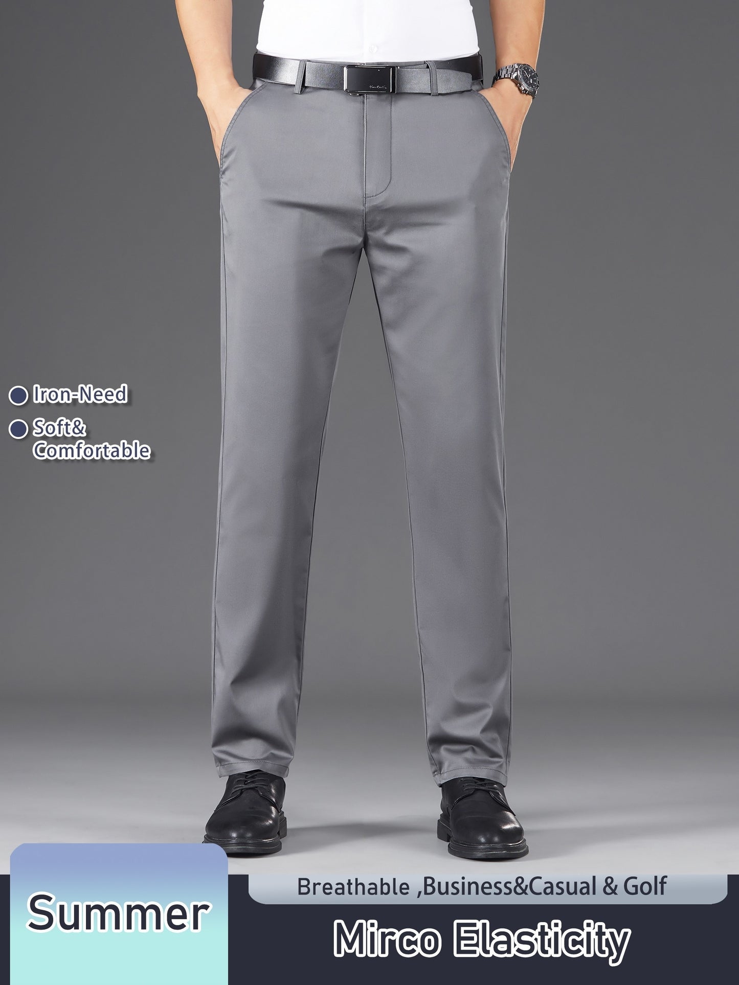 Men's Solid Color Straight Leg Business Style Cotton Blend Pants, Casual Comfy Breathable Outdoor Trousers As Gift