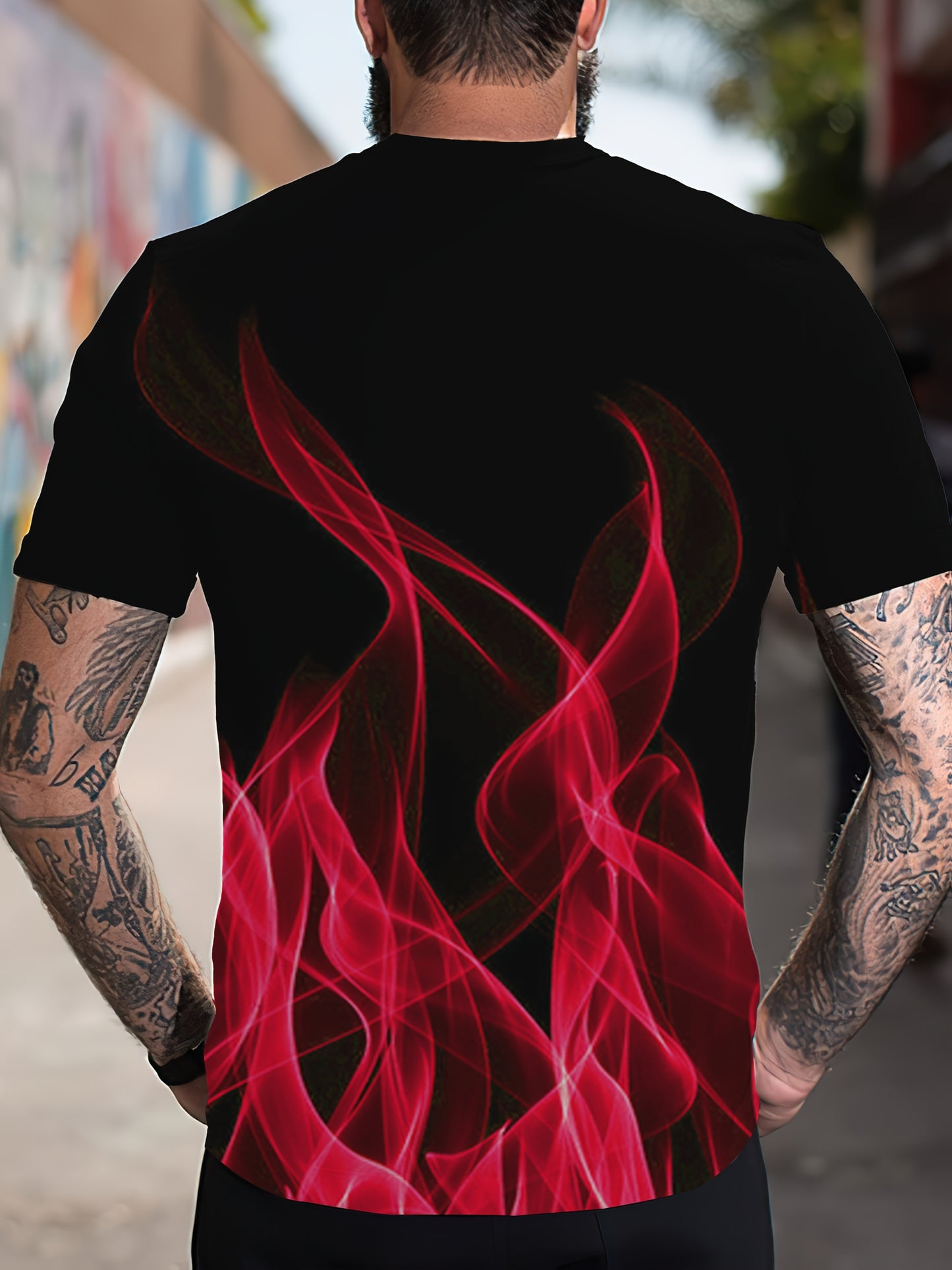 Men'S Casual Crew Neck T-Shirt Dress, 3D Print All Over, 90% Polyester 10% Spandex, Slight Stretch Knit Fabric, Regular Fit, 150Gsm - Comfortable Summer Fashion