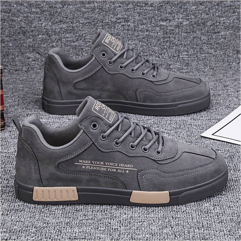 Men's Fashion Street-Inspired Low-Top Skateboard Sneakers, Comfort Anti-Slip Lace-Up Athletic Shoes, Universal Fit Casual Running Footwear, All-Season Solid & Stripe Pattern, PU Upper Fabric Insole Rubber Sole