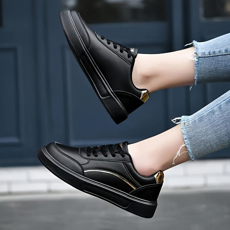 Women'S Fashion Sneakers, Low Top Lace-Up Sports Shoes, Solid Color with Glitter Embellishment, Lightweight All-Season Casual White Trainers, Durable EVA Sole, Fabric Inner & Insole, Microfiber Upper - Positioning Printing