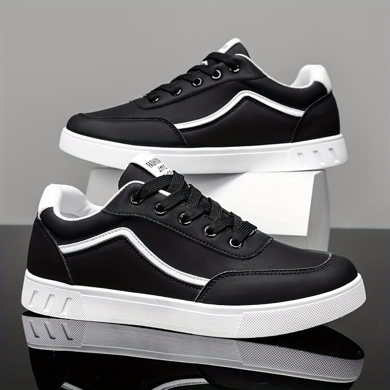 Men'S Fashion Skateboarding Shoes, Durable Anti-Slip Lace-Up Outdoor Sports Sneakers, Street Style Low Top Casual Footwear, PU Upper, Fabric Lining, PVC Sole, Cloth Insole, Round Toe, for Hiking, Daily Wear, Parties, Weddings