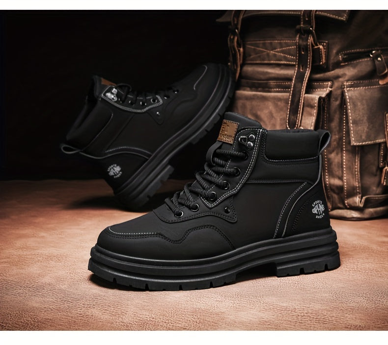 Large Size High Top Casual Shoes Short Boots Men's Big Yellow Boots High Top Trendy Versatile British Style Short Boots Mid Top Work Boots Men's Hiking Boots